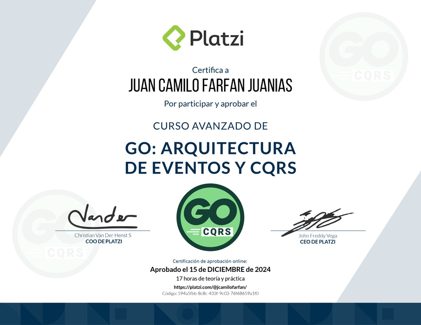 Diploma del Curso de Go Avanzado: Arquitectura de Eventos y CQRS