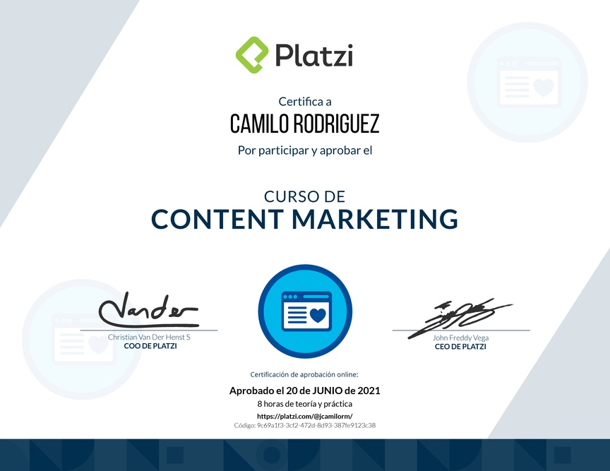 Diploma del Curso de Content Marketing