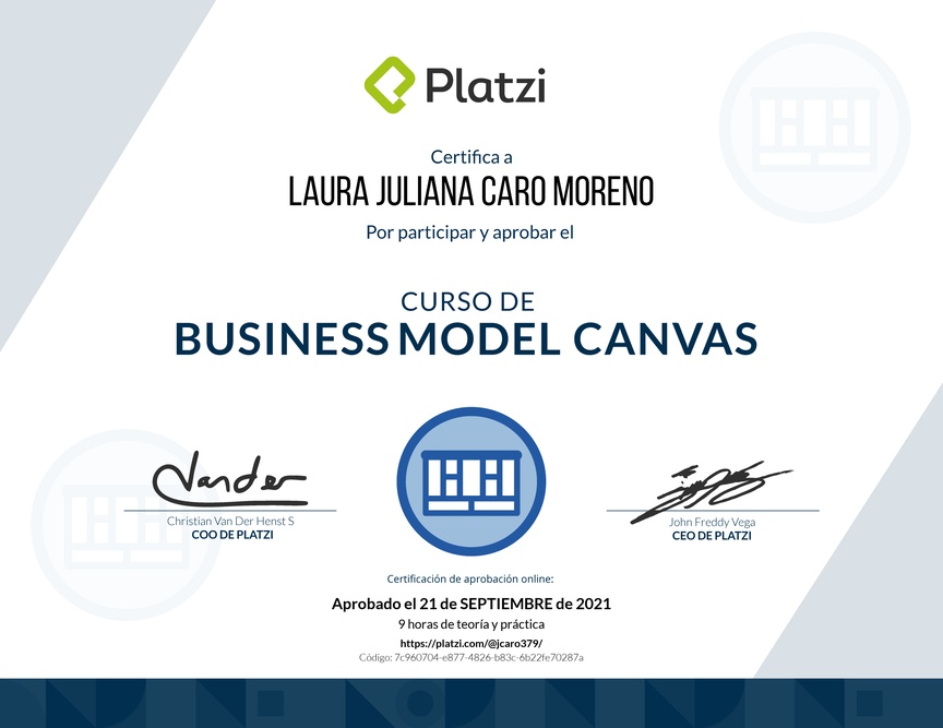 Diploma del Curso de Business Model Canvas