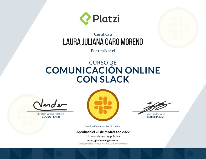 Diploma del Curso de Slack para Mejorar tu Comunicación Online