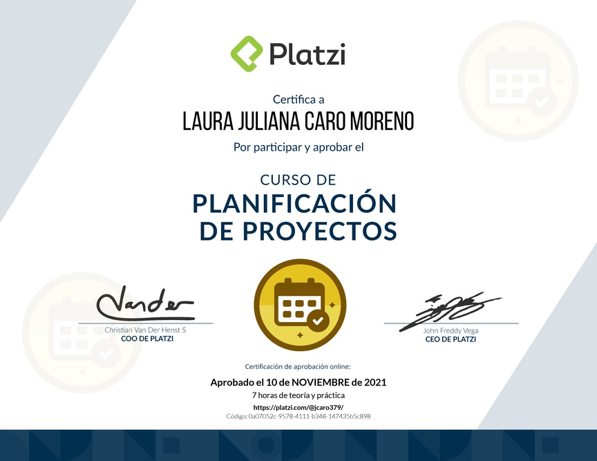 Diploma del Curso de Gestión para Planificar, Definir e Identificar Riesgos de un Proyecto