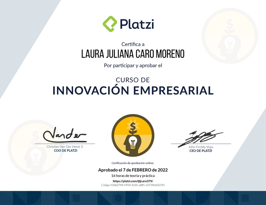 Diploma del Curso de Innovación Empresarial