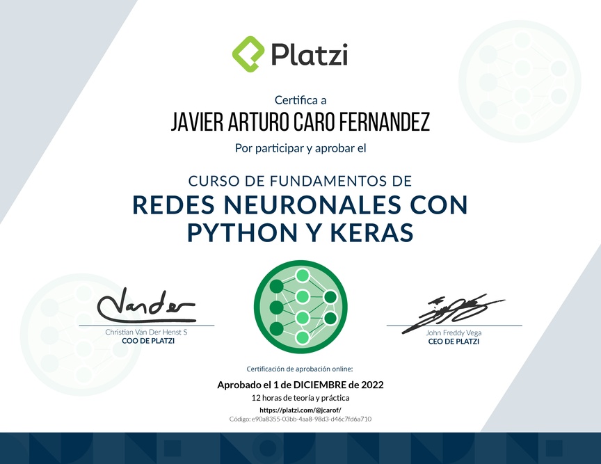 Diploma del Curso de Fundamentos de Redes Neuronales con Python y Keras