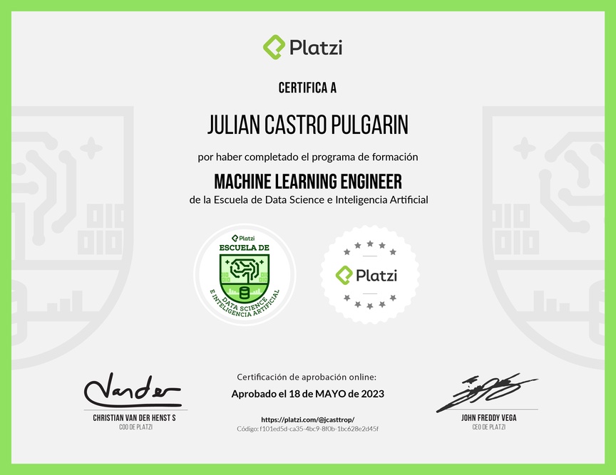 Diploma de la Ruta de Aprendizaje de Machine Learning Engineer