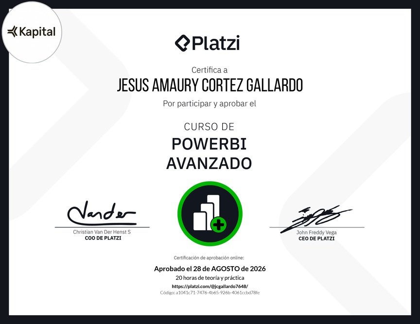 Diploma del Curso PowerBI Avanzado
