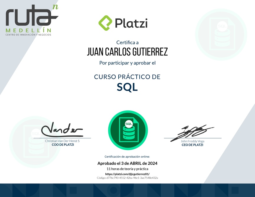 Diploma del Curso Práctico de SQL
