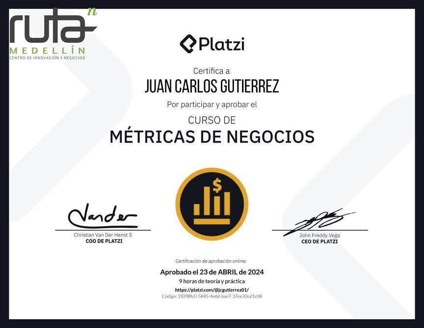 Diploma del Curso de Métricas Esenciales de Negocio