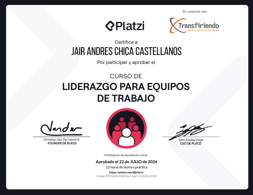 Diploma del Curso de Liderazgo para Equipos de Trabajo