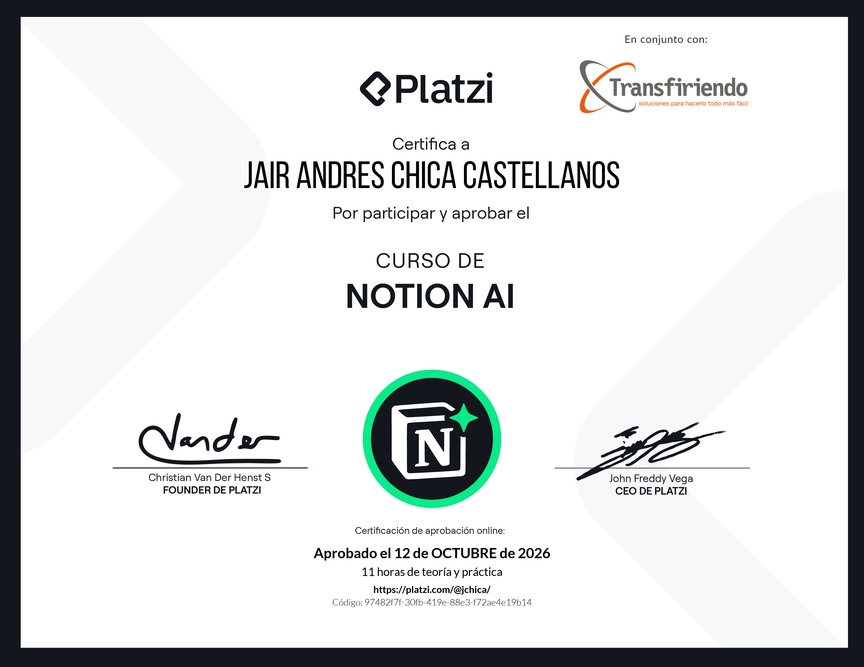 Diploma del Curso de Notion AI