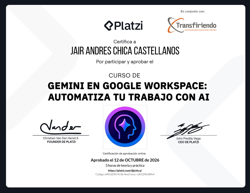 Diploma del Curso de Gemini en Google Workspace