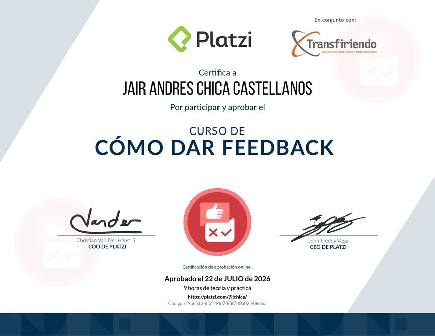 Diploma de Audiocurso de Cómo Dar Feedback