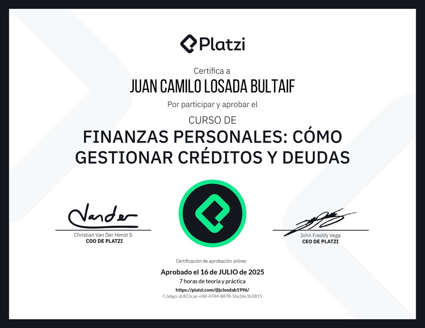 Diploma del Curso de Finanzas Personales: Cómo Gestionar Créditos y Deudas