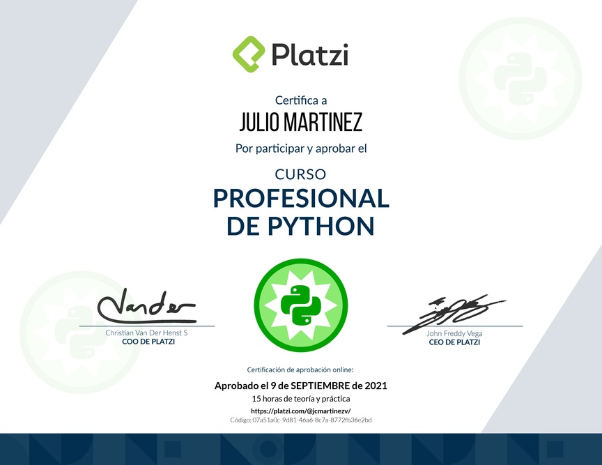 Diploma del Curso Profesional de Python
