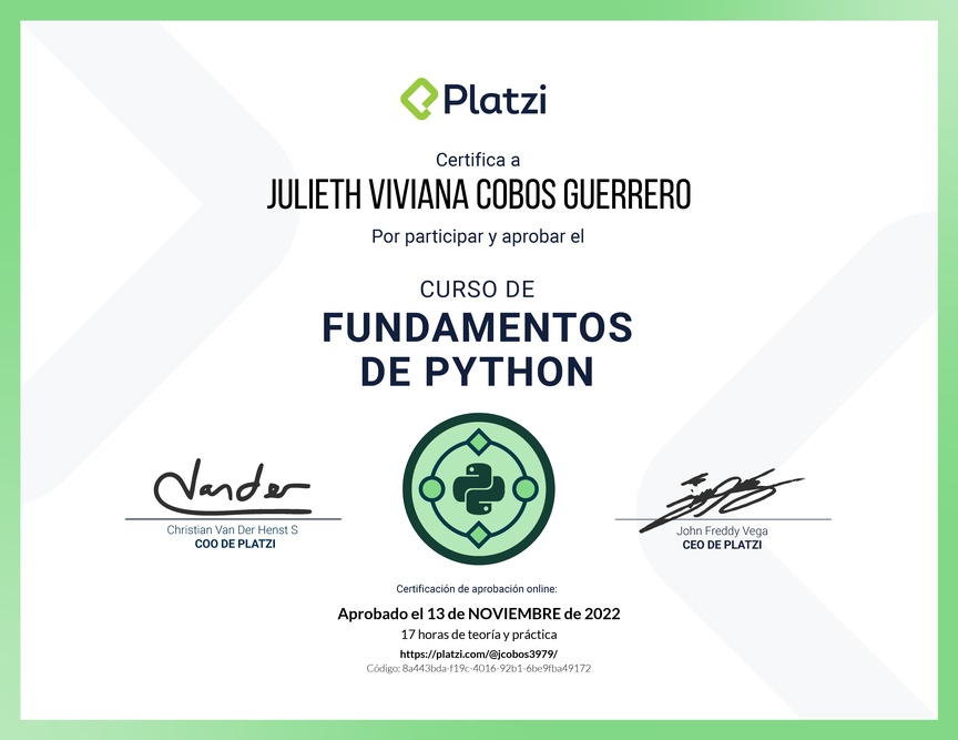 Diploma del Curso de Fundamentos de Python