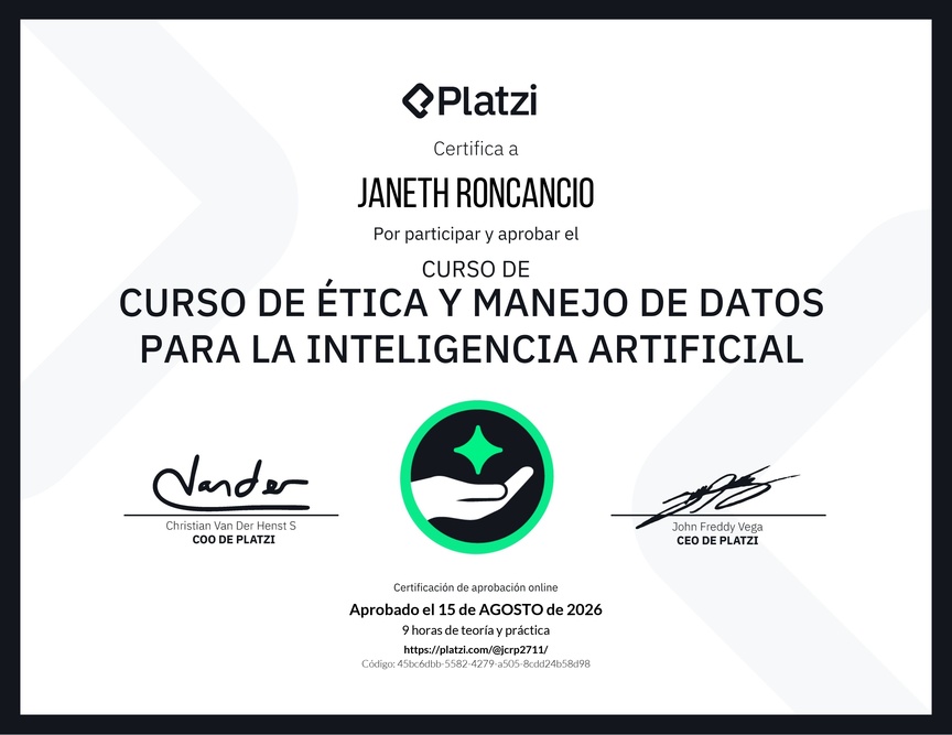 Diploma del Curso de Ética y Manejo de Datos para Inteligencia Artificial