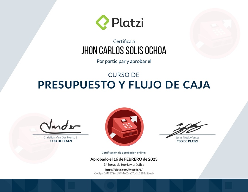 Diploma del Curso de Presupuesto y Flujo de Caja