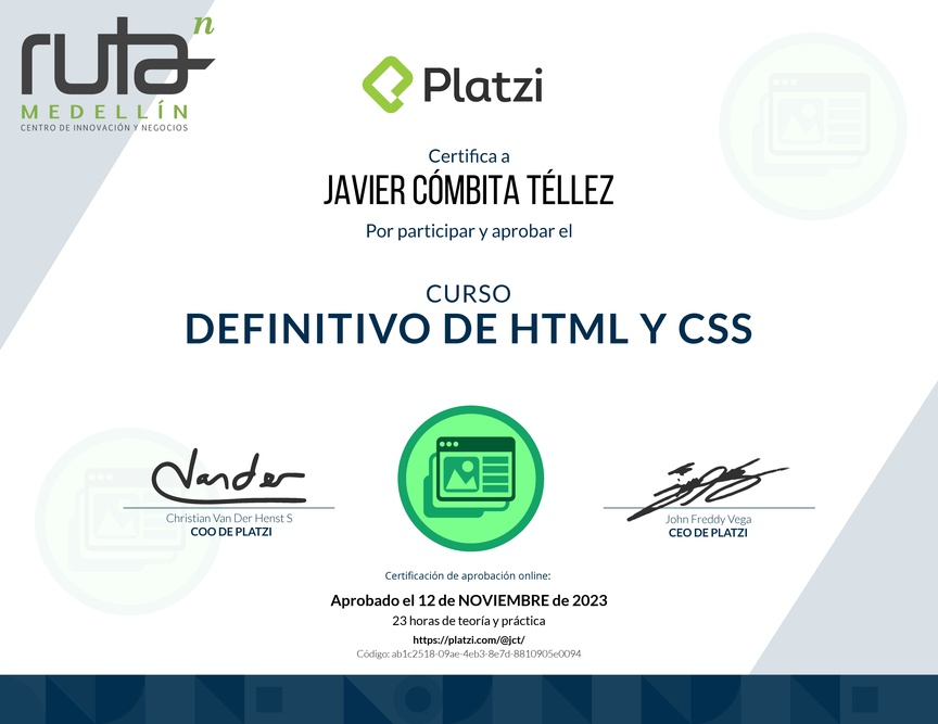 Diploma del Curso Definitivo de HTML y CSS