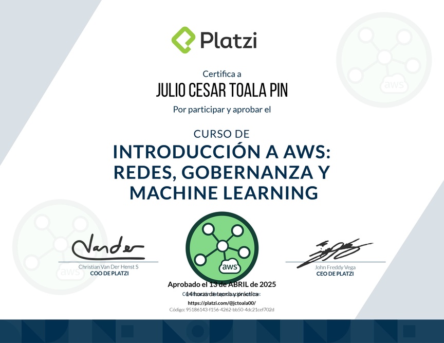 Diploma del Curso de Introducción a AWS: Redes, Gobernanza y Machine Learning