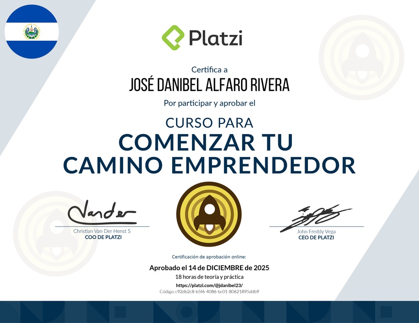 Diploma del Curso para Comenzar tu Camino Emprendedor