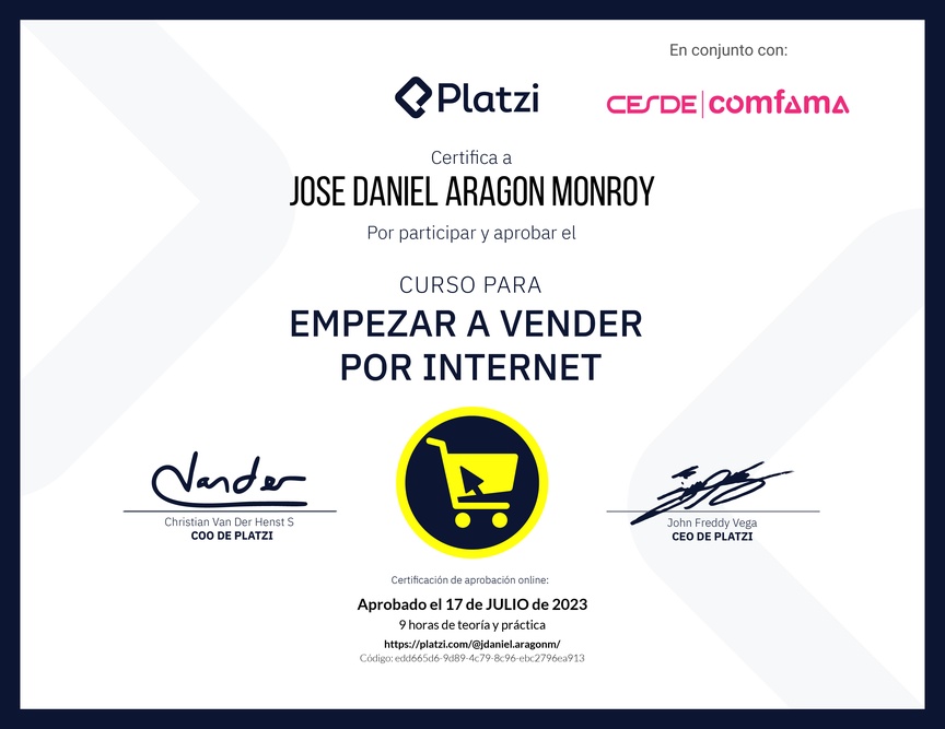 Diploma del Curso para Empezar a Vender por Internet