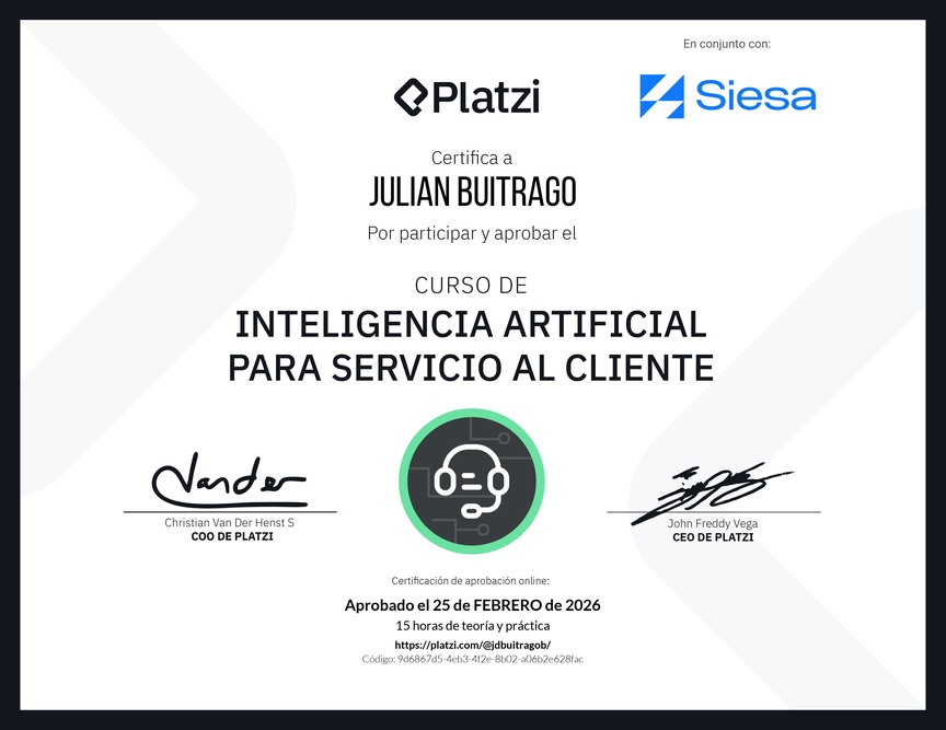 Diploma del Curso de Inteligencia Artificial para Servicio al Cliente