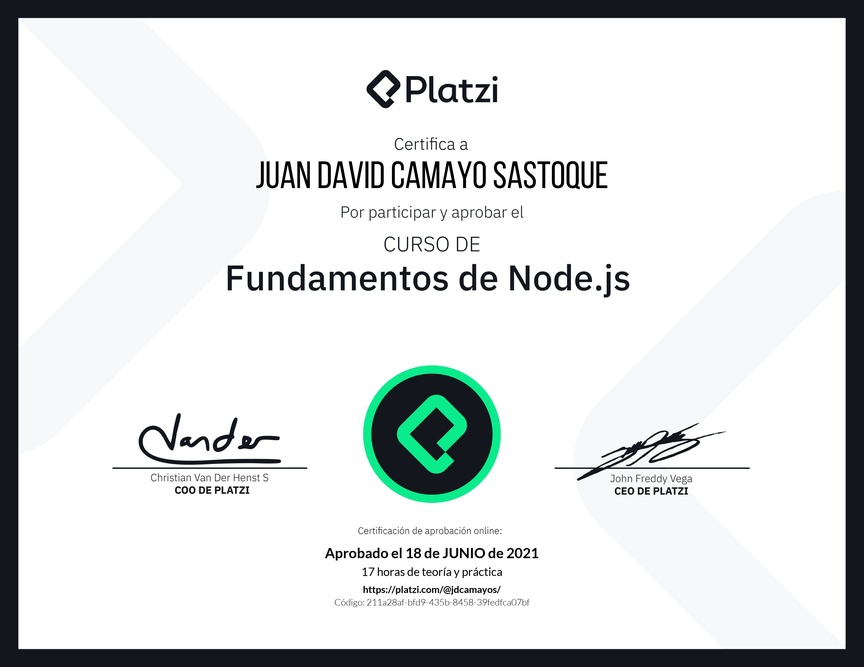 Diploma del Curso de Fundamentos de Node.js