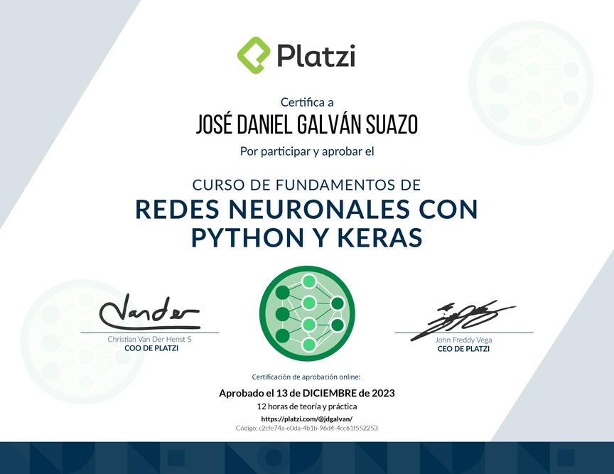 Diploma del Curso de Fundamentos de Redes Neuronales con Python y Keras
