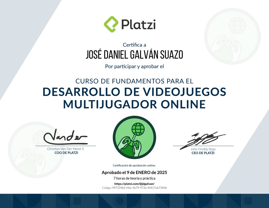 Diploma del Curso de Fundamentos del Desarrollo de Videojuegos Multijugador Online