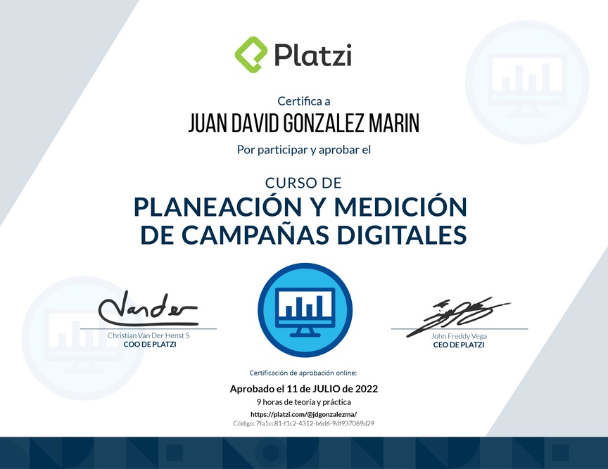 Diploma del Curso de Planeación y Medición de Campañas Digitales