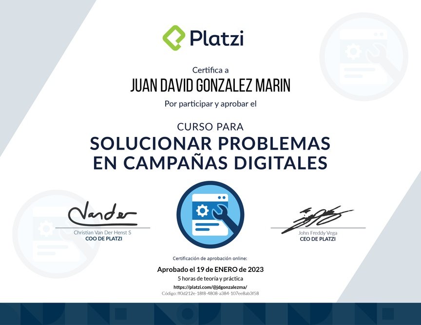 Diploma del Curso para Solucionar Problemas en Campañas Digitales