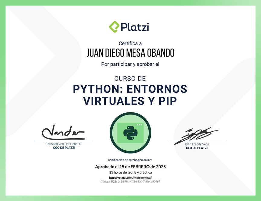 Diploma del Curso de Python: PIP y Entornos Virtuales
