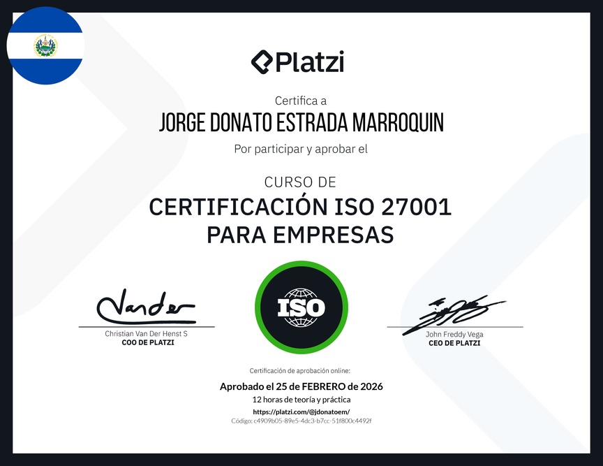 Diploma del Curso de Certificación ISO 27001 para Empresas