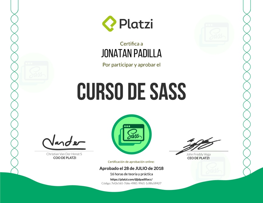 Diploma del Curso de Sass 2018
