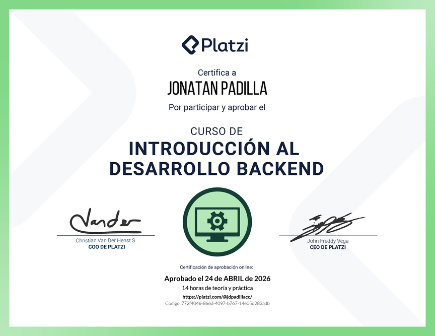 Diploma del Curso de Introducción al Desarrollo Backend