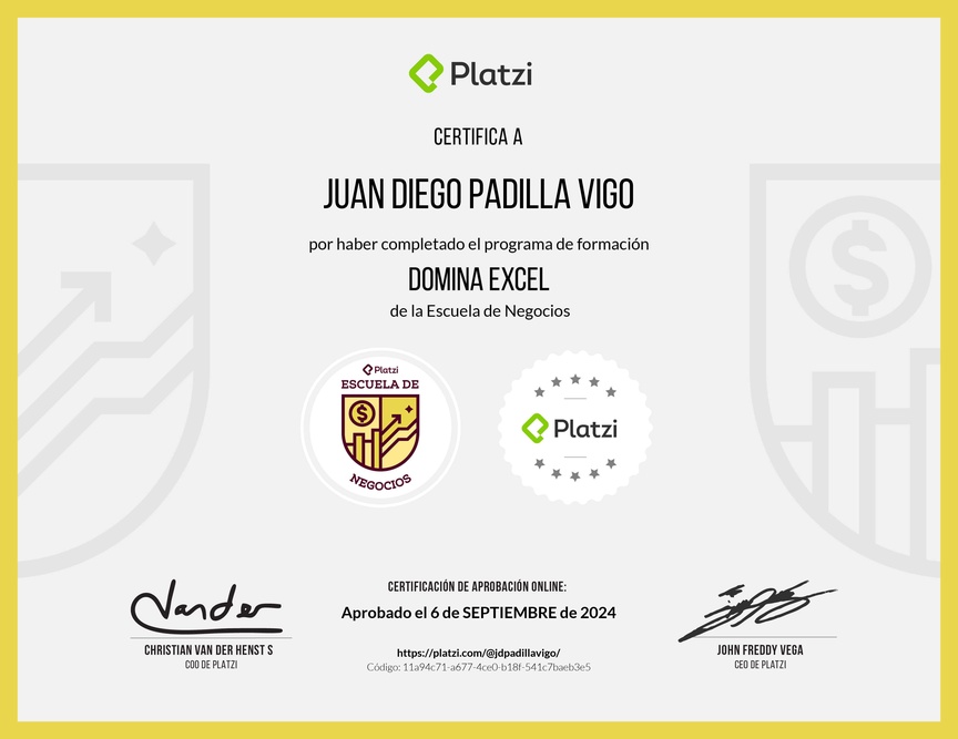 Diploma de la Ruta de Aprendizaje de Domina Excel