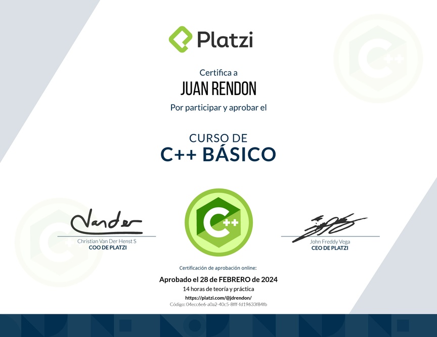 Diploma del Curso de C++ Básico