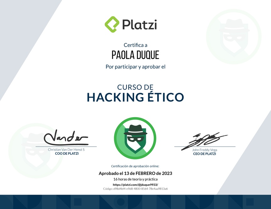 Diploma del Curso de Hacking Ético