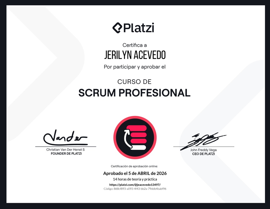 Diploma del Curso de Scrum Profesional