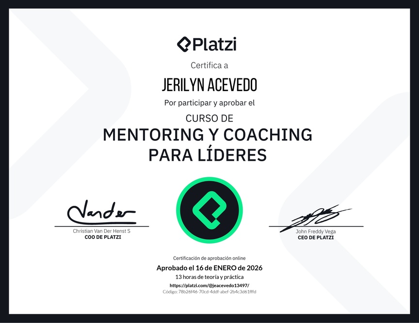 Diploma del Curso de Mentoring y Coaching para Líderes