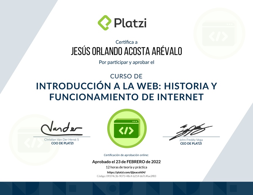 Diploma del Curso de Introducción a la Web: Historia y Funcionamiento de Internet