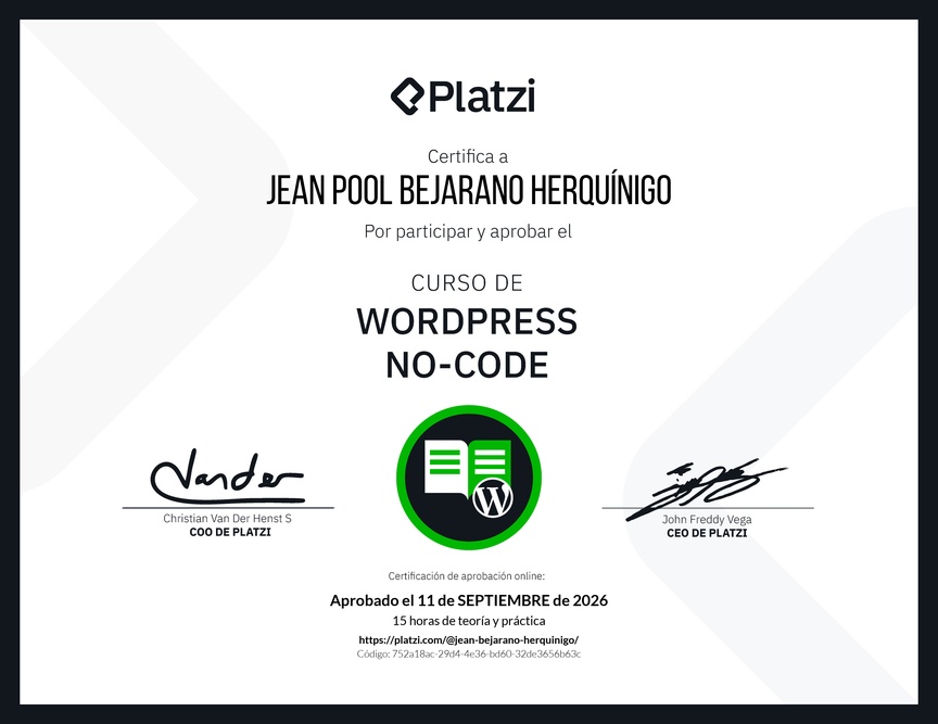 Diploma del Curso de WordPress No-Code