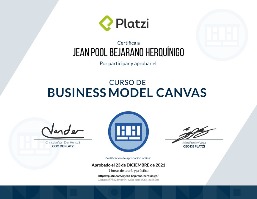 Diploma del Curso de Business Model Canvas