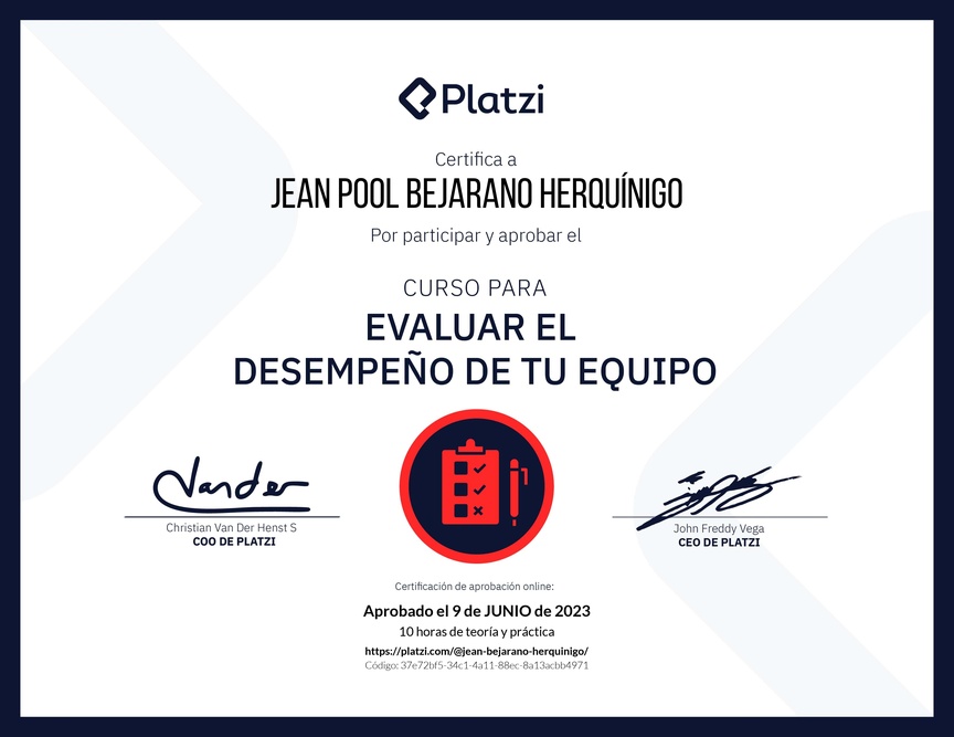 Diploma del Curso para Evaluar el Desempeño de tu Equipo
