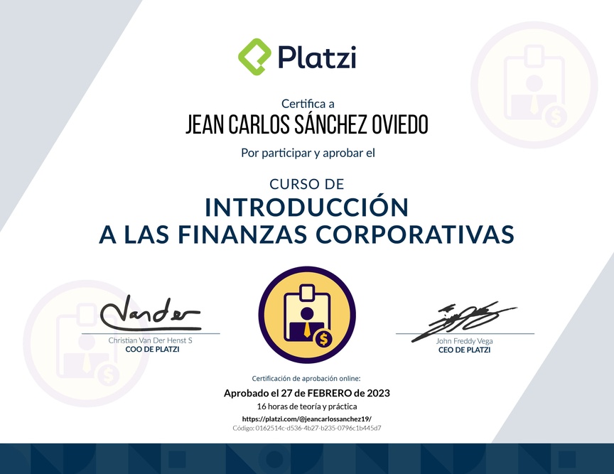 Diploma del Curso de Introducción a las Finanzas Corporativas