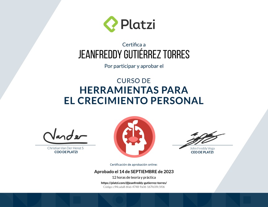 Diploma del Curso de Herramientas para el Crecimiento Personal