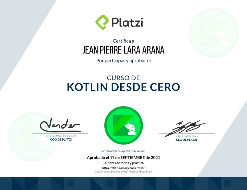 Diploma del Curso de Kotlin desde Cero