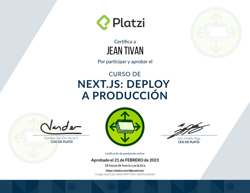 Diploma del Curso de Next.js: Optimización y Deploy a Producción