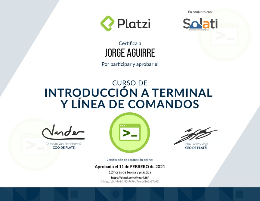 Diploma del Curso de Introducción a la Terminal y Línea de Comandos 2019