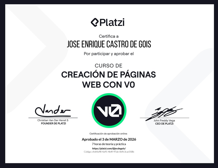 Diploma del Curso de Creación de Páginas Web con v0