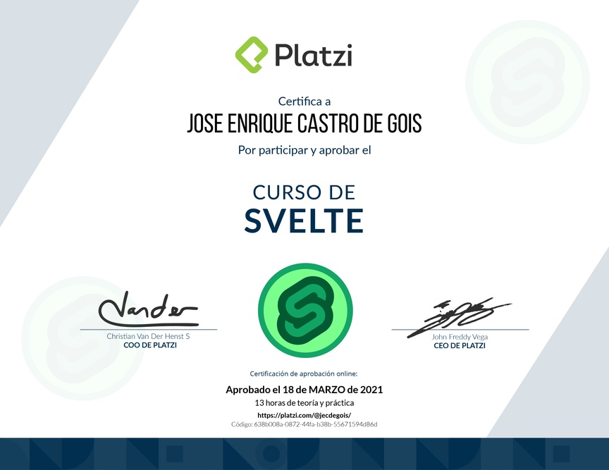 Diploma del Curso de Svelte